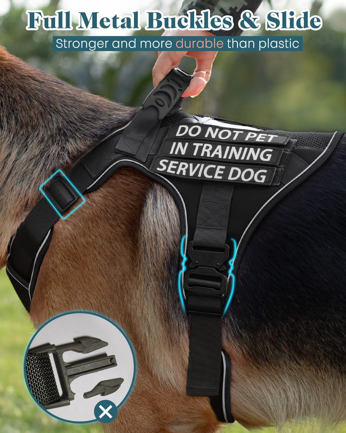 Reflective Service Dog In Training Vest Harness For Medium Large Dogs, Adjustable Heavy Duty Padded Black Dog Harness, With Fron